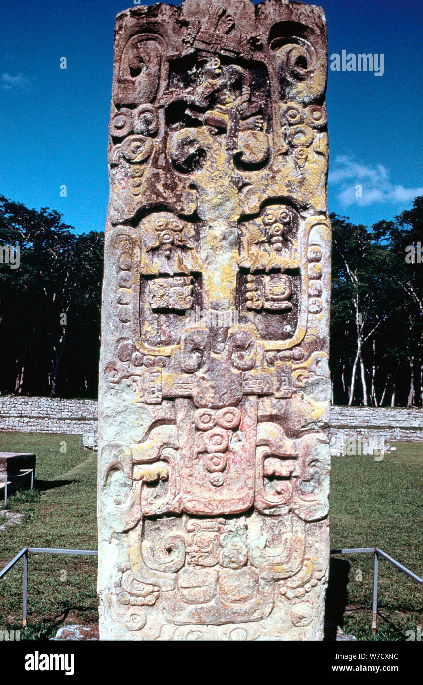 Stele B von Copan, Honduras, Präkolumbianische, Maya, c 300-630. Artist: Unbekannt Stockfoto