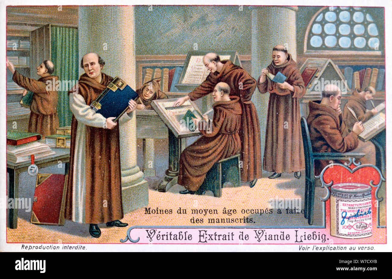 Mönche bei der Arbeit an Manuskripten in einem scriptorium, c 1900. Artist: Unbekannt Stockfoto