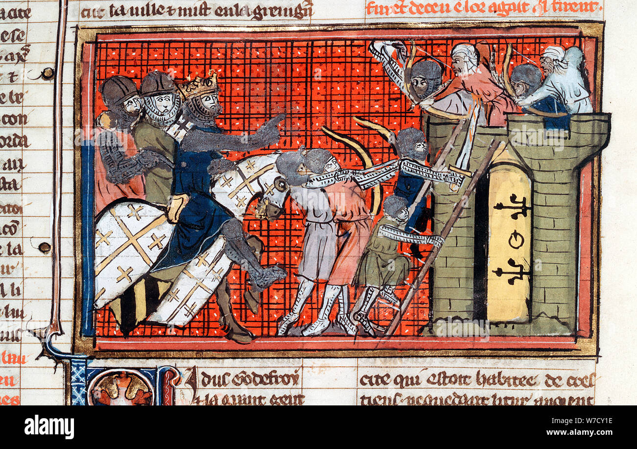Belagerung einer Stadt geführt von Godefroy de Bouillon, c 1099, (14. Jahrhundert). Artist: Unbekannt Stockfoto