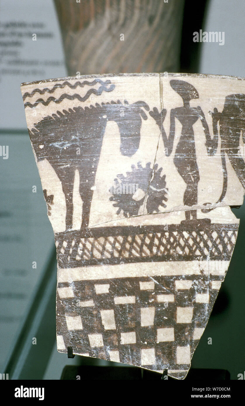 Terrakotta Fragment eines menschlichen Abbildung zwischen zwei Pferden, Tepe Sialk, Iran, 4 mil. BC. Artist: Unbekannt Stockfoto
