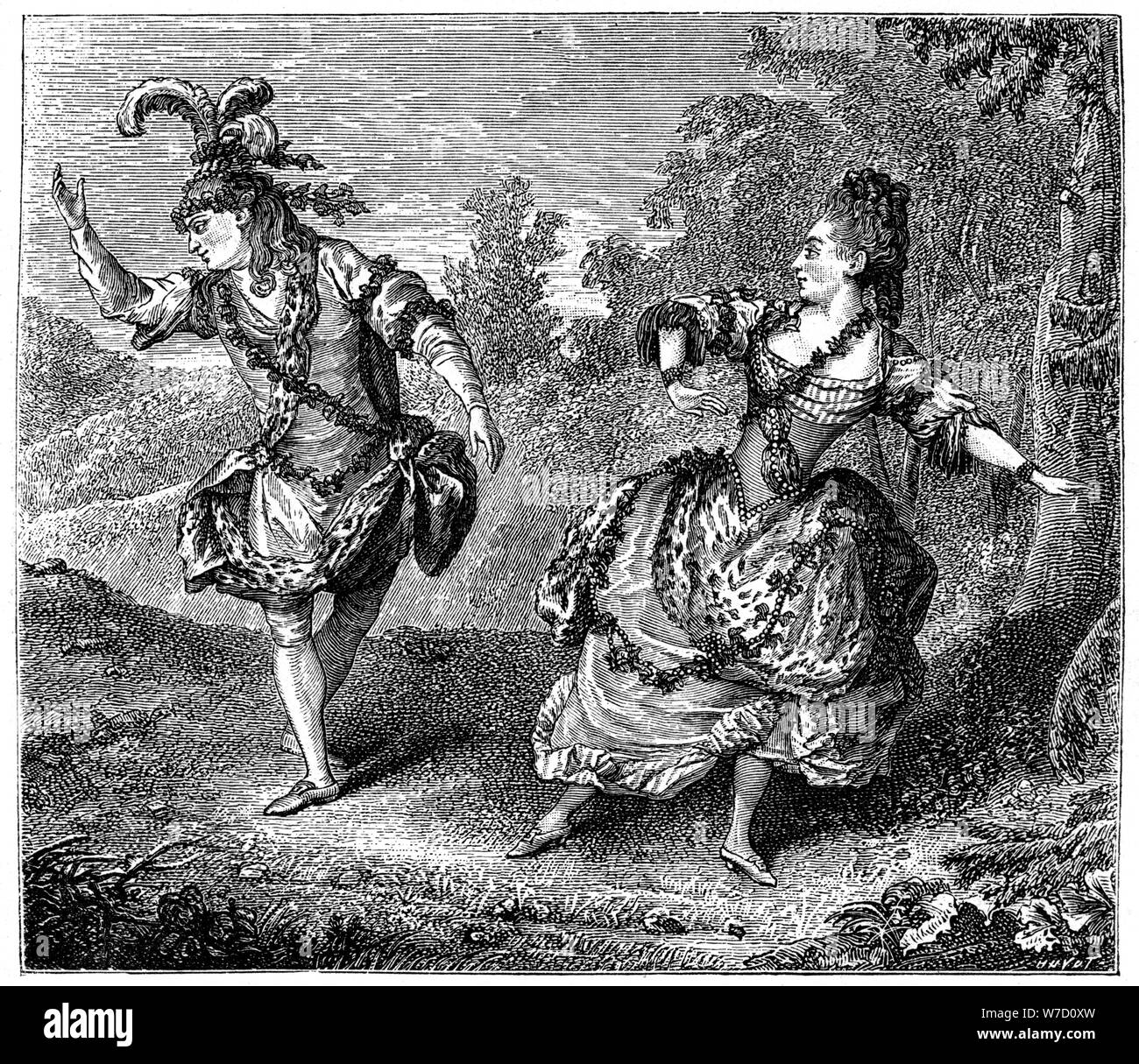 Dauberval mit Mlle Allard in Sylvie, 1766, (1885). Künstler: Louis de Carmontelle Stockfoto