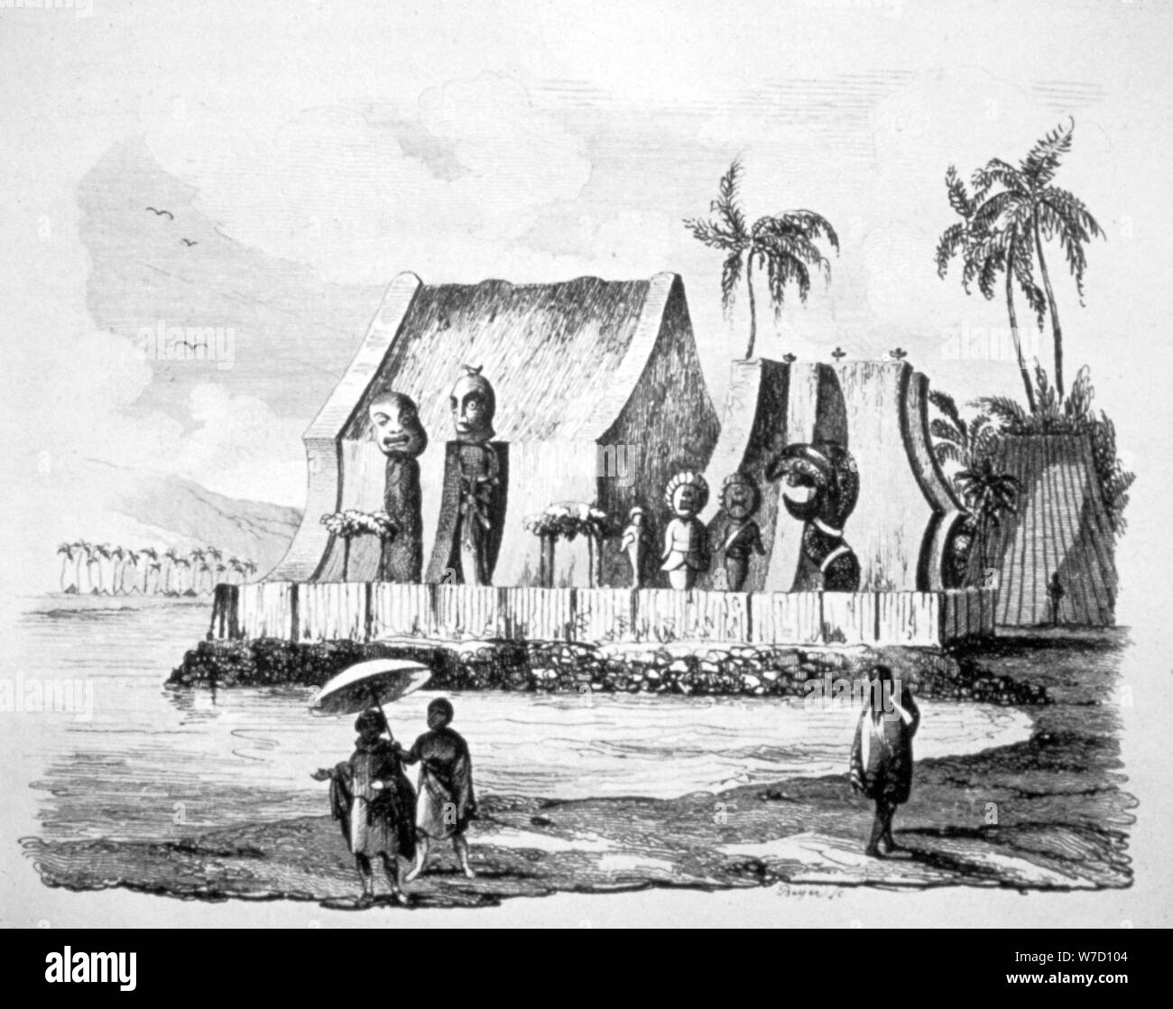 King's Tempel in der Bucht von Tiritatea, c 1746-1830. Artist: Ludwig Choris Stockfoto