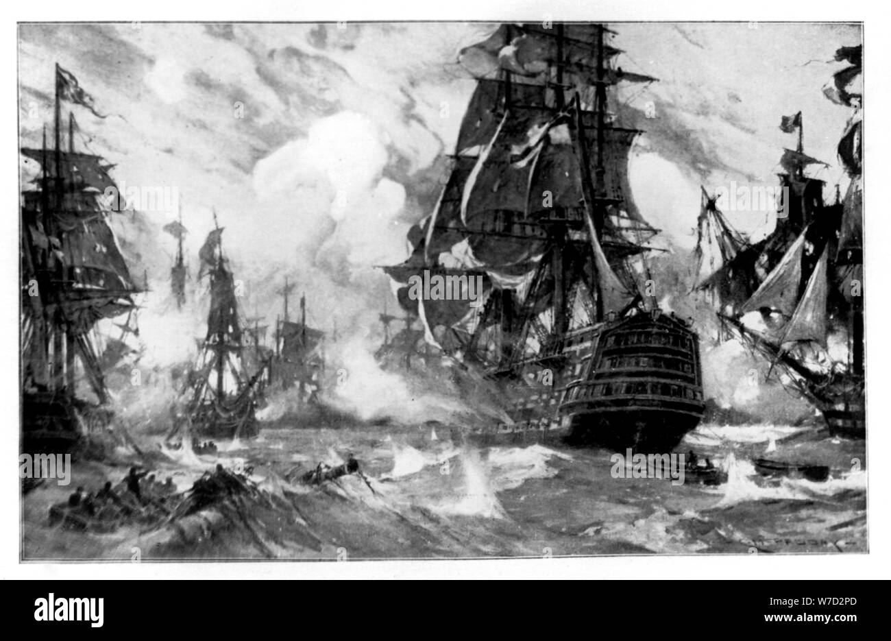 Der "Sieg" in der Schlacht von Trafalgar, 19. Jahrhundert Künstler: Unbekannt Stockfoto