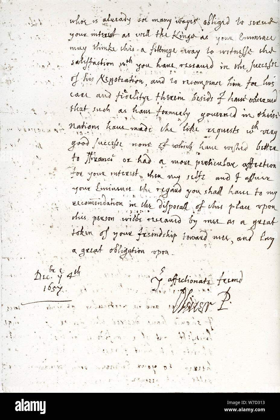 Ein Brief von Oliver Cromwell an Kardinal Mazarin, 4. Dezember 1657, (1899). Artist: Unbekannt Stockfoto