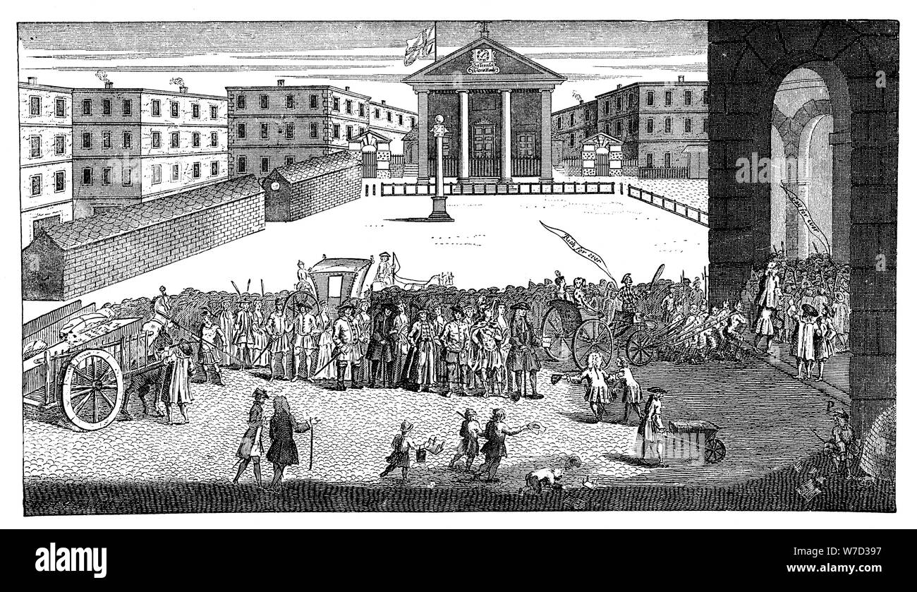 "Reiche der Herrlichkeit: oder seiner triumphierenden Eintrag in Covent Garden', 1732 Künstler: William Hogarth Stockfoto