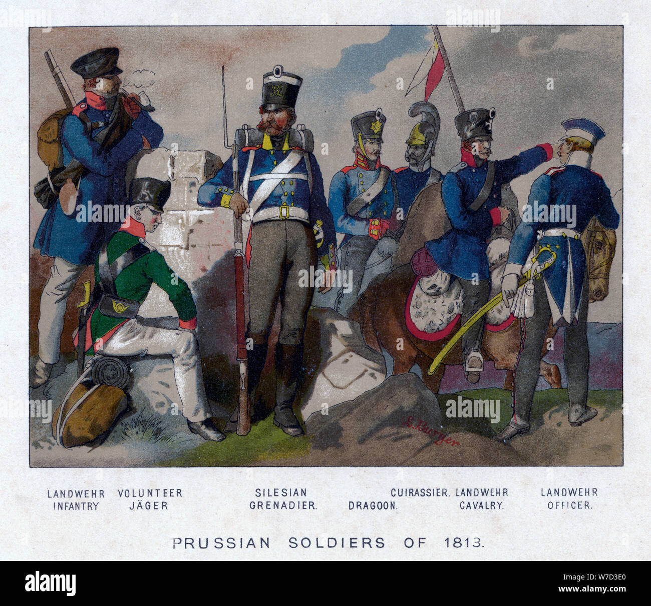 Preußische Soldaten von 1813. Artist: E Burger Stockfoto