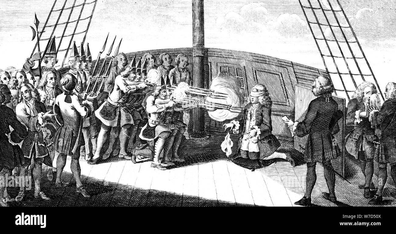 Die erschießung von Admiral Byng an Bord der 'Monarque', 1757. Artist: Unbekannt Stockfoto