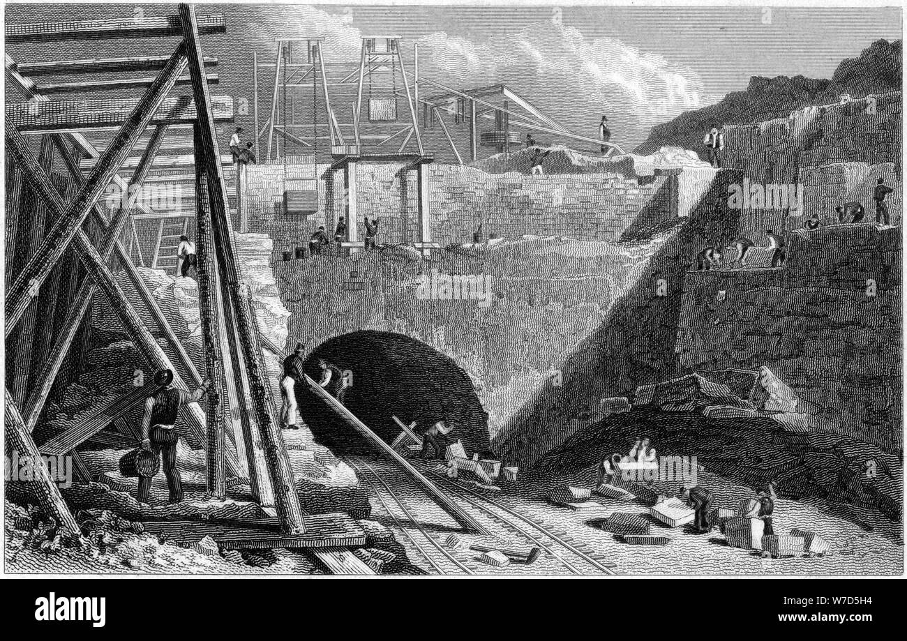 Eingang zum Tunnel der Liverpool and Manchester Railway, Edge Hill, Liverpool, c 1820. Artist: John Davies Stockfoto