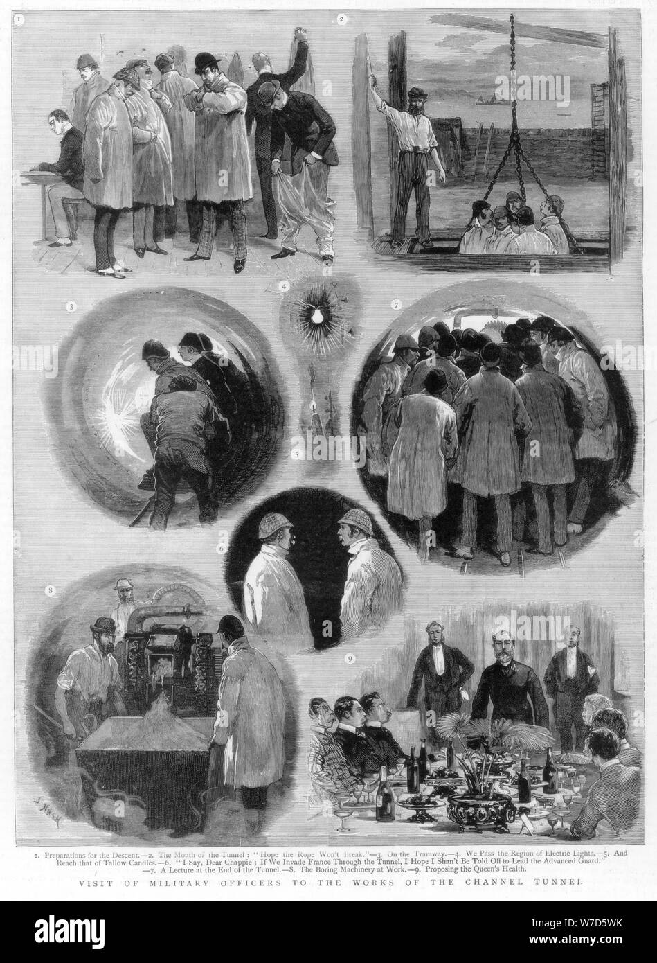 Besuch des Militärs auf die Werke des Channel Tunnel, 1884. Artist: J Nash Stockfoto