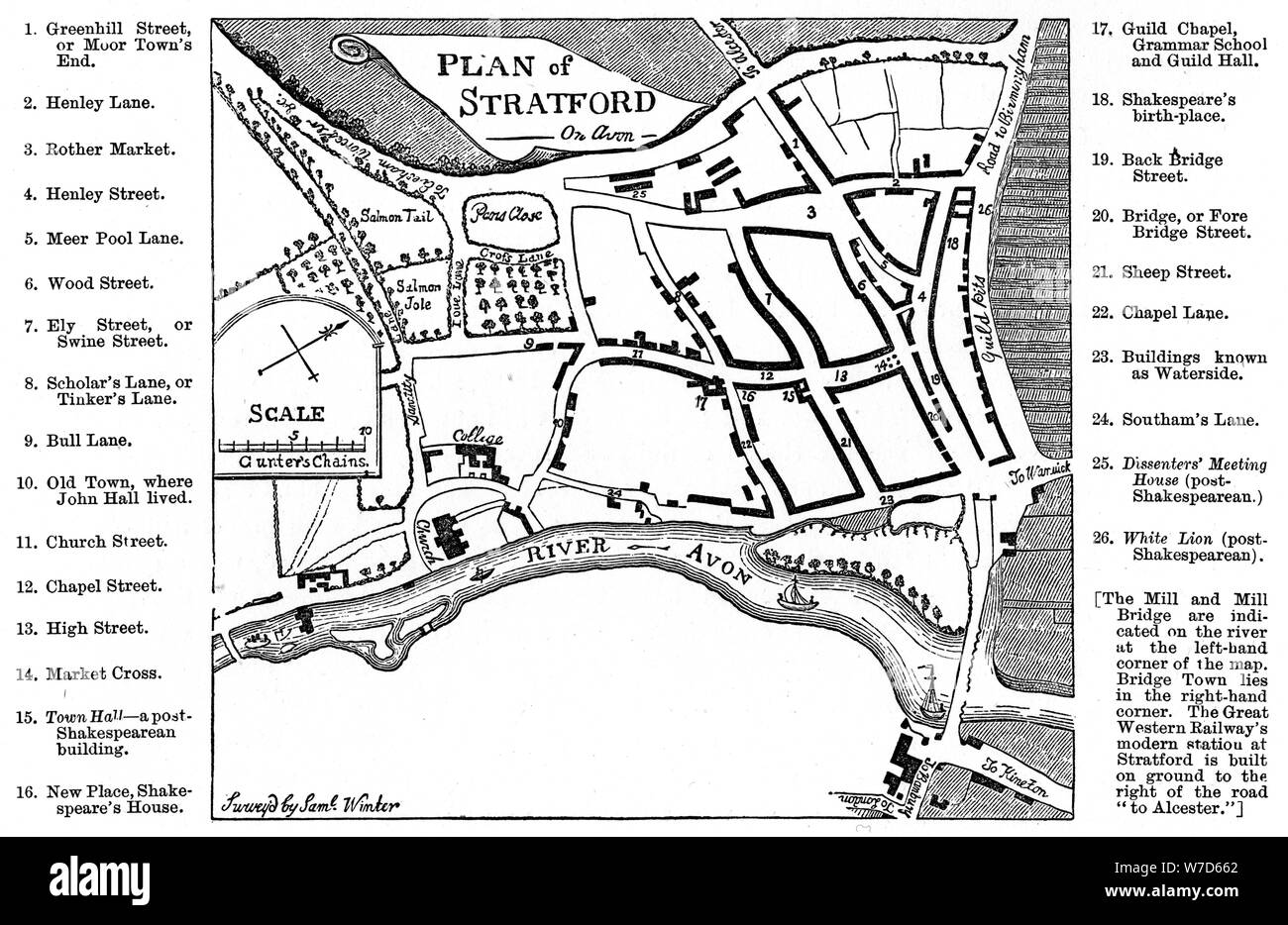 Karte von Stratford-upon-Avon, Warwickshire, 1759 (1885) Künstler: Edward Rumpf Stockfoto