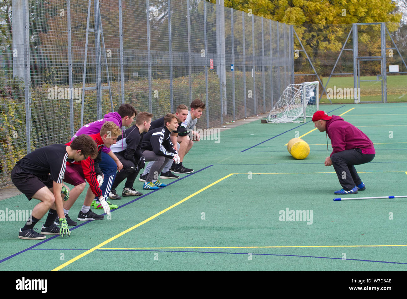 Anfängern wird bei British American Football team Ipswich Kardinäle trainierte Stockfoto