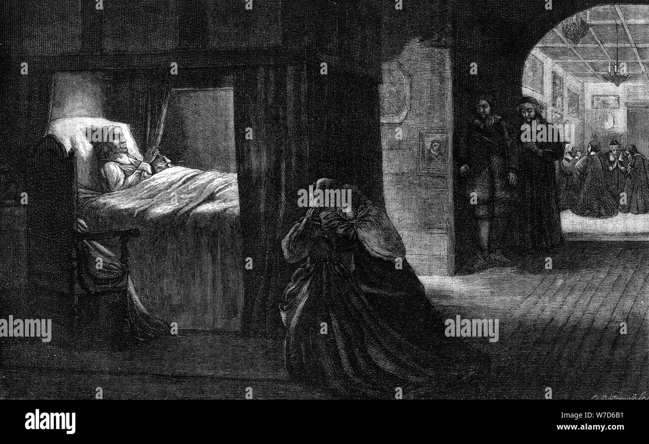 Das TOTENBETT von Oliver Cromwell, den 3. September 1658, (19. Jahrhundert). Artist: Unbekannt Stockfoto