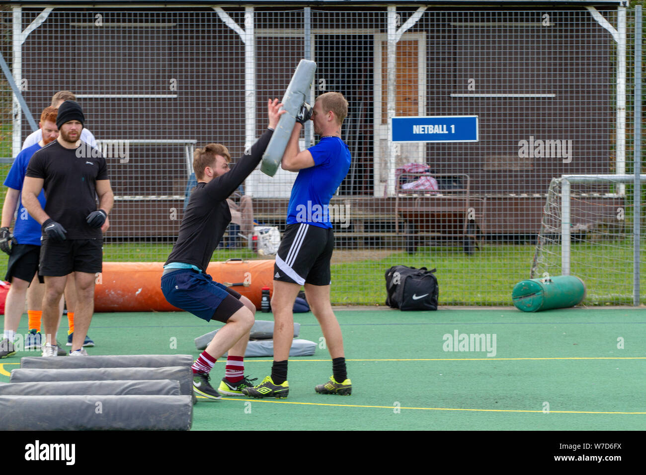 Blockierung mit einem Pad praktiziert Stockfoto
