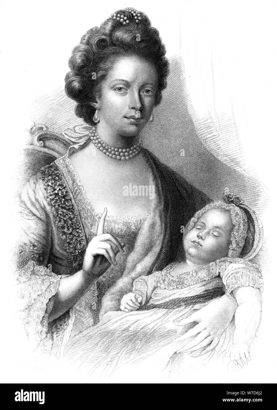 Königin Charlotte (1744-1818) mit dem zukünftigen König George IV (1762-1830), aus dem 19. Jahrhundert. Artist: Henry Adlard Stockfoto