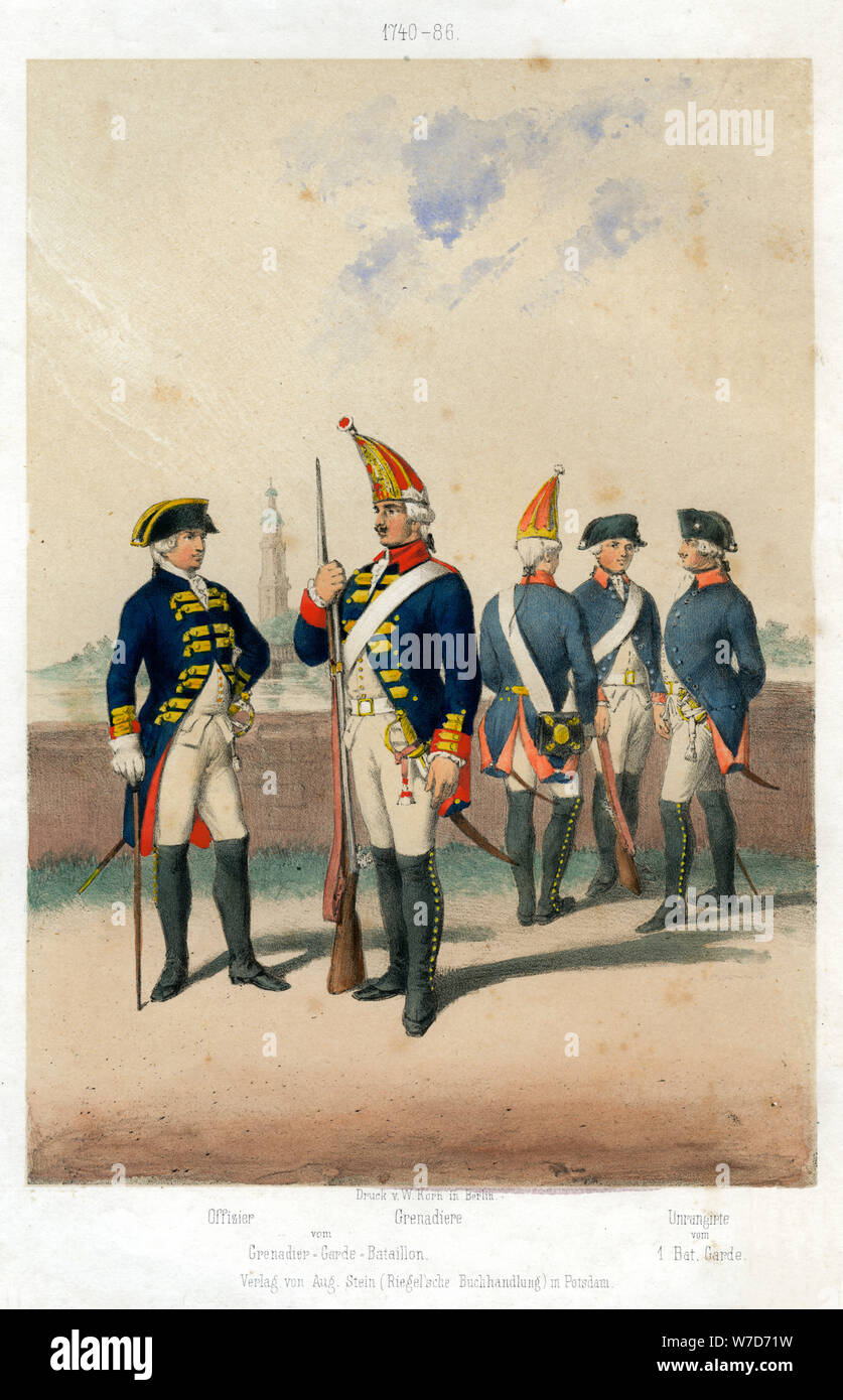 Deutsche militärische Uniformen, 1740-1786 ((19. Jahrhundert). Artist: W Korn Stockfoto