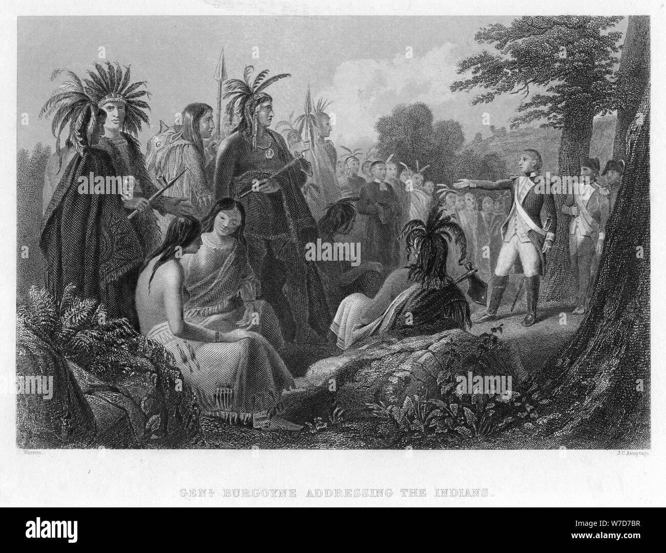 "General Burgoyne Adressierung der Indianer, c 18. Artist: H Warren Stockfoto