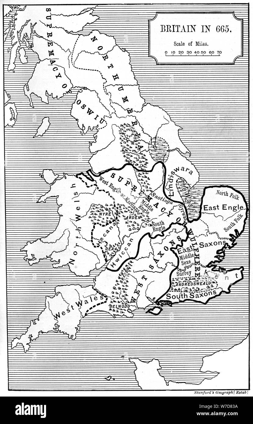 Karte von Großbritannien in 665, (1892). Artist: Unbekannt Stockfoto