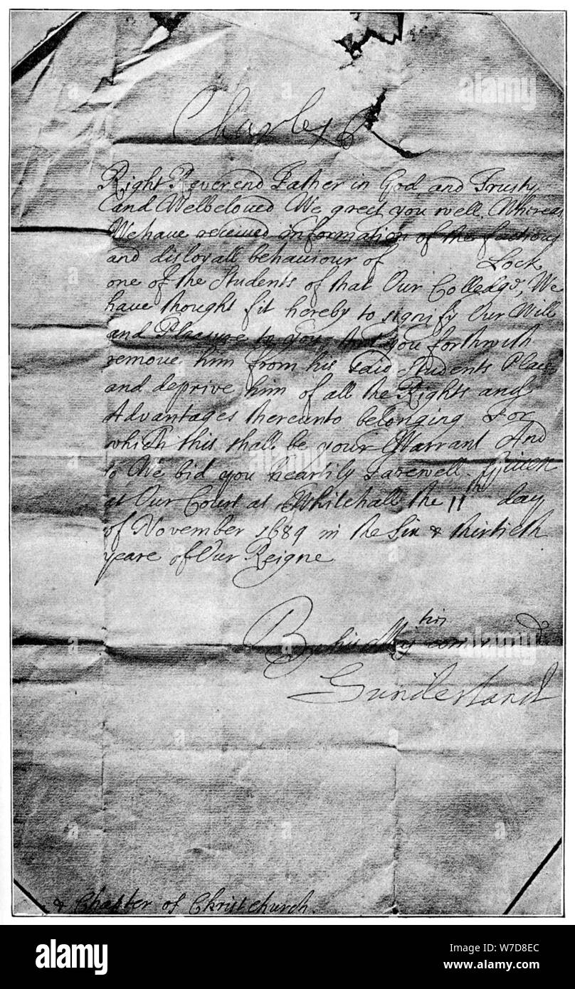 Royal Mandat der Name von Locke aus der Studenten der Christ Church, Oxford, 1684 zu löschen, (1894). Artist: Unbekannt Stockfoto