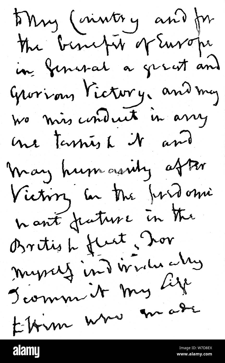 Teil eines Schreibens, in dem Nelson kurz vor der Schlacht von Trafalgar, 1805 (1894) geschrieben. Artist: Unbekannt Stockfoto