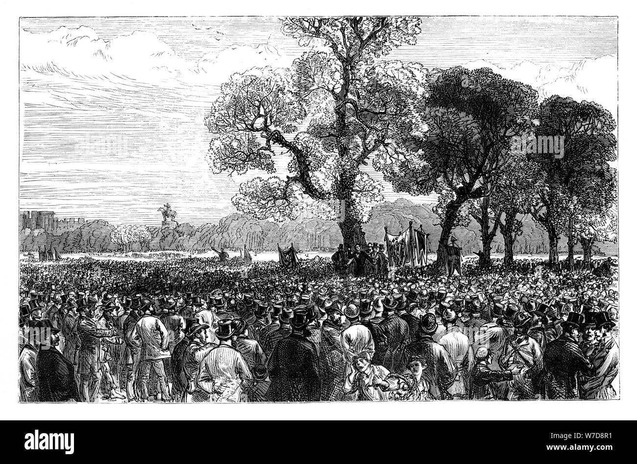 Große Demonstration an der Reformer Baum im Hyde Park, London, Mitte des 19. Jahrhunderts. Artist: Unbekannt Stockfoto