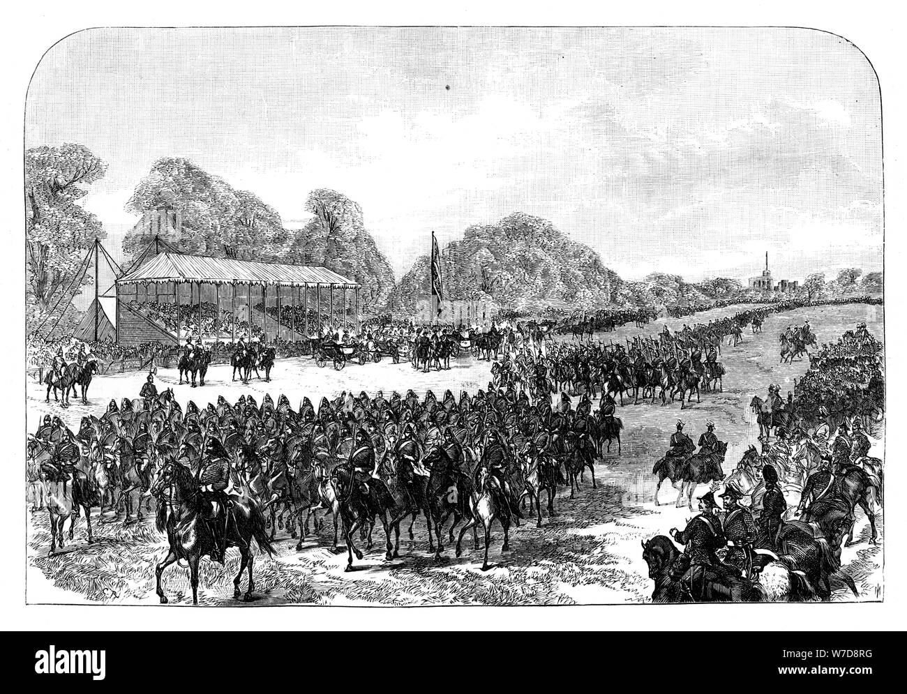 Queen Victoria Überprüfung der Freiwilligen in den großen Park, Windsor, Berkshire, aus dem späten 19. Jahrhundert. Artist: Unbekannt Stockfoto