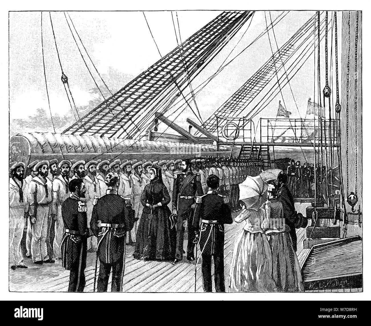 Queen Victoria Inspektion HMS "Galatea", Osborne Bay, c 1860. Artist: Unbekannt Stockfoto