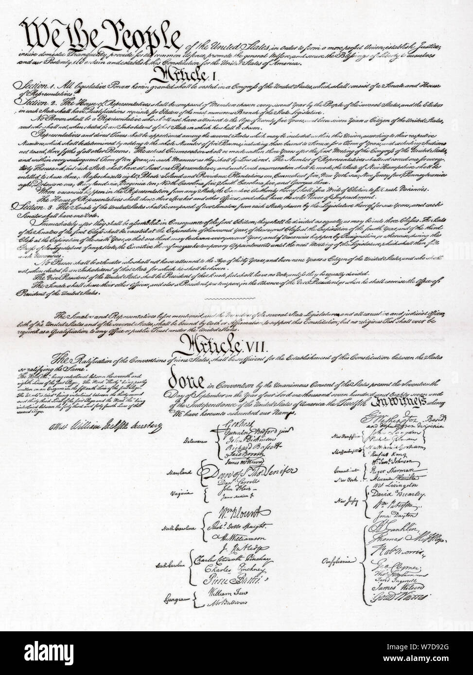 Faksimile der Präambel und der Verfassung der Vereinigten Staaten von Amerika, 1901. Artist: Unbekannt Stockfoto