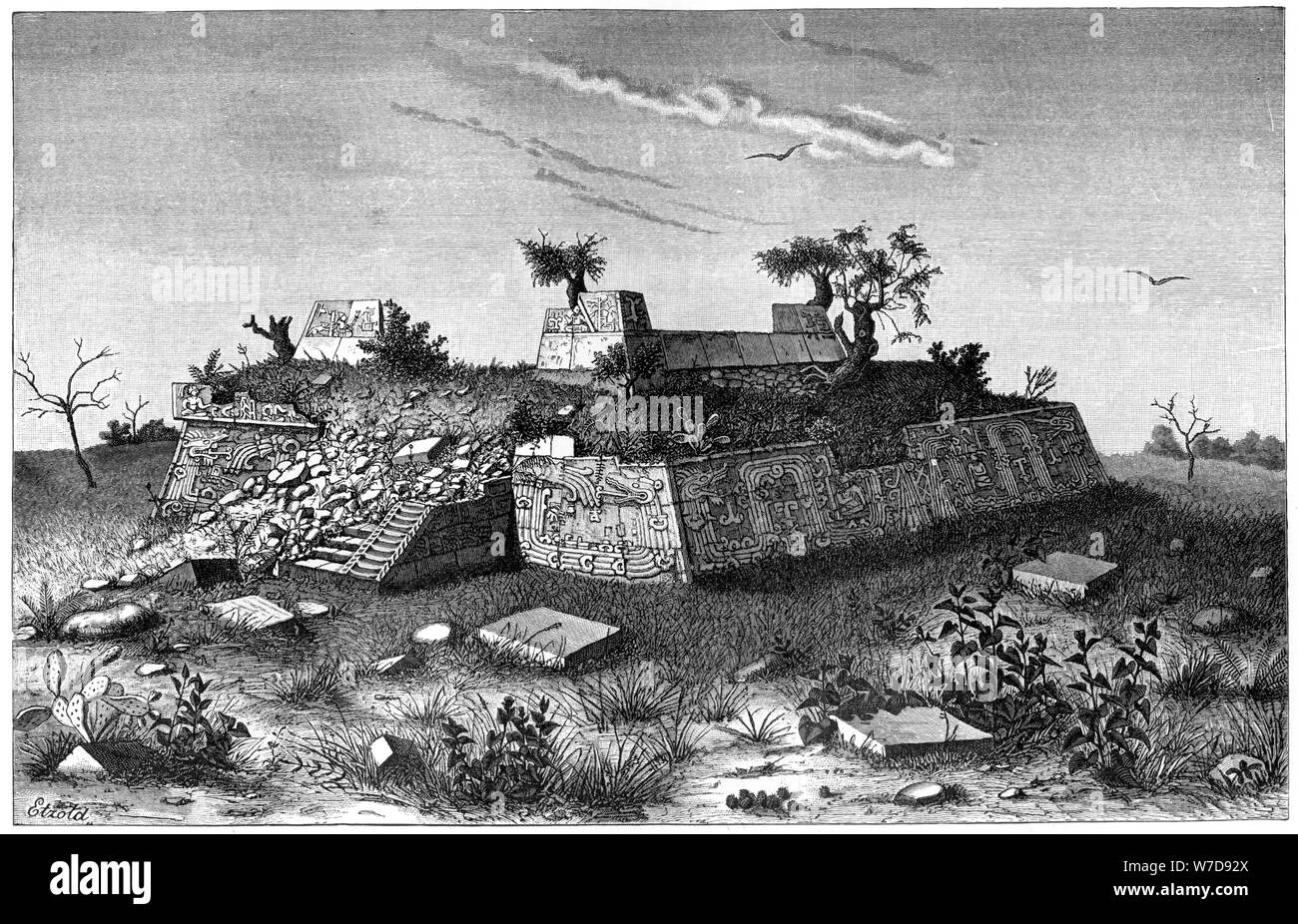 Ruinen der Pyramide Schritte von Xochicalco, Mexiko, 1901. Artist: Unbekannt Stockfoto