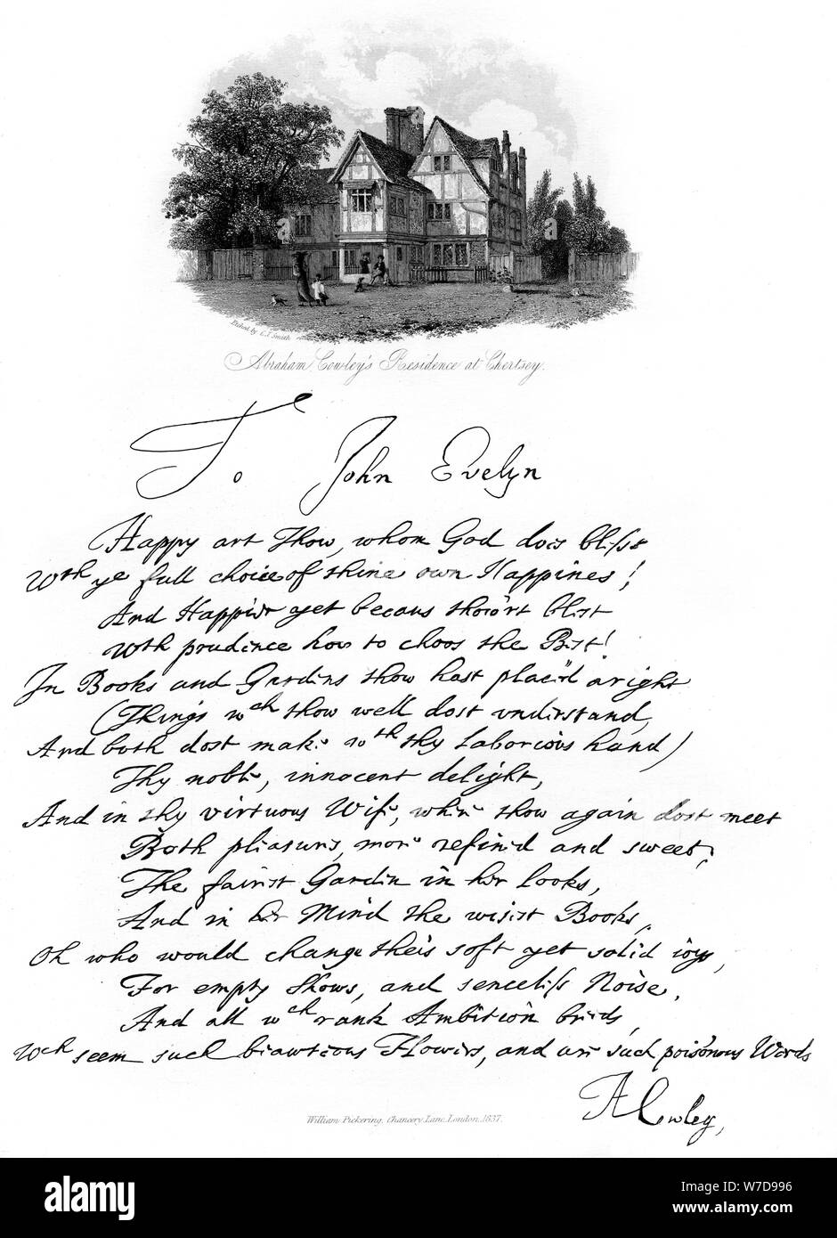 Brief von Abraham Cowley, Ende des 17. Anfang des 18. Jahrhunderts, (1840). Artist: Abraham Cowley Stockfoto