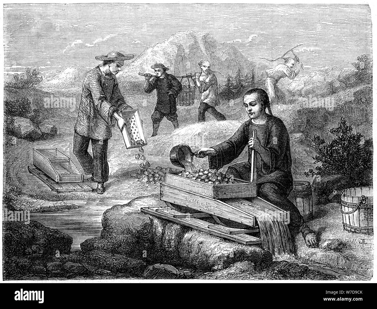 "Chinesische Bergleute, Kalifornien, 19. Künstler: Gustave Adolphe Chassevent-Bacques Stockfoto