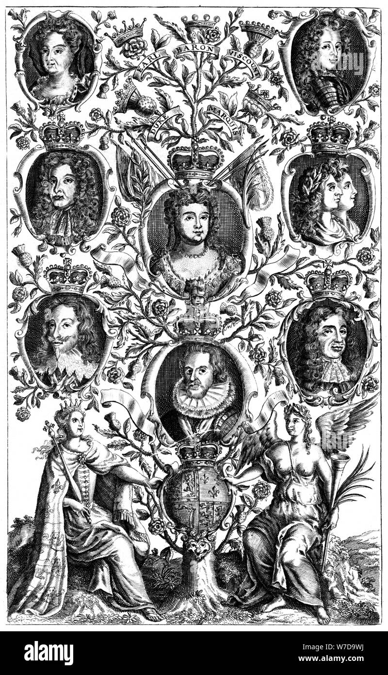 Queen Anne's (1665-1714) Family Tree. Artist: Unbekannt Stockfoto