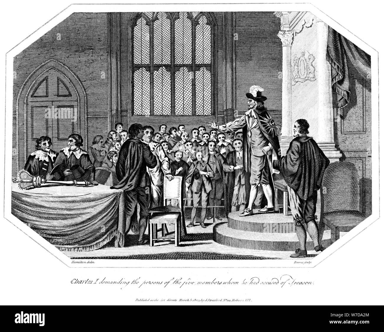 Charles I verlangt, dass die fünf Mitglieder des Landesverrats beschuldigt er ihm übergeben, 1803 Künstler: Deeves Stockfoto