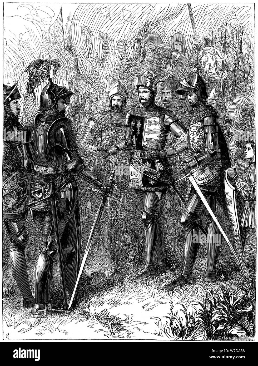 King Henry V (1387-1422) und die Sire de Helly am Agincourt, 1415. Artist: Unbekannt Stockfoto