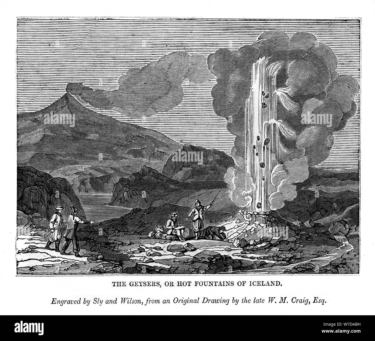 "Die Geysire, oder heiße Brunnen von Island", 1843. Artist: Sly und Wilson Stockfoto