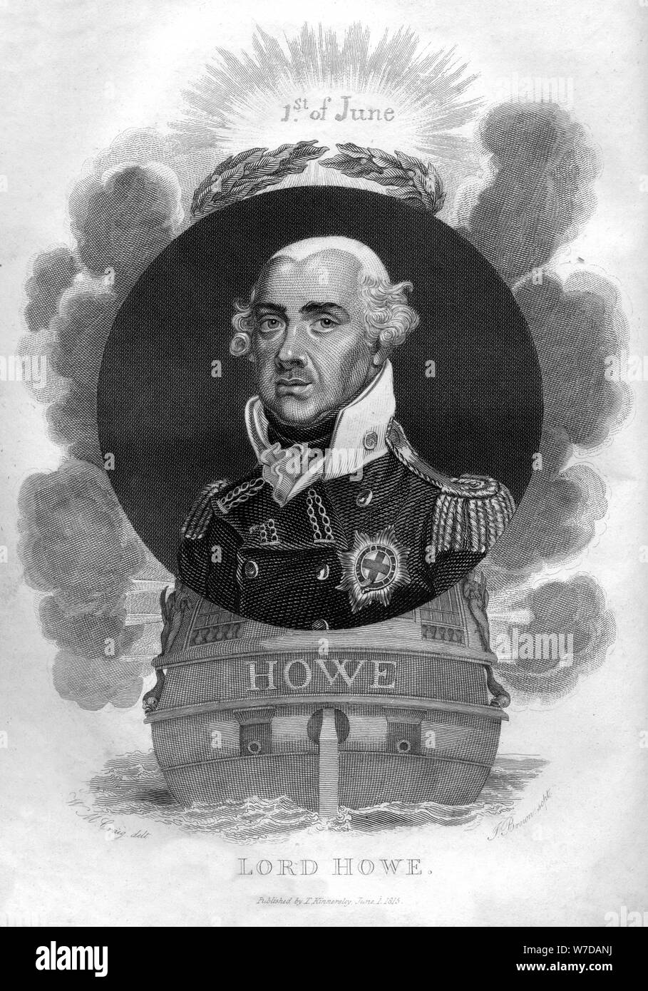 Admiral Richard Howe, 1. Earl Howe, (1726-1799), englischer Admiral, 1816 Künstler: Ich Braun Stockfoto