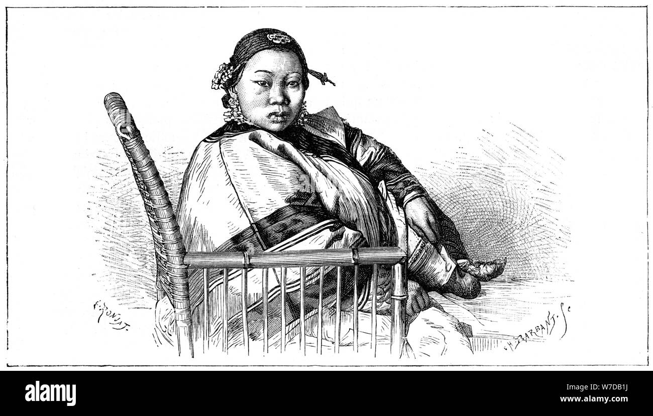Frau mit gebundenen Füßen, China, 19. Artist: E Ronjat Stockfoto