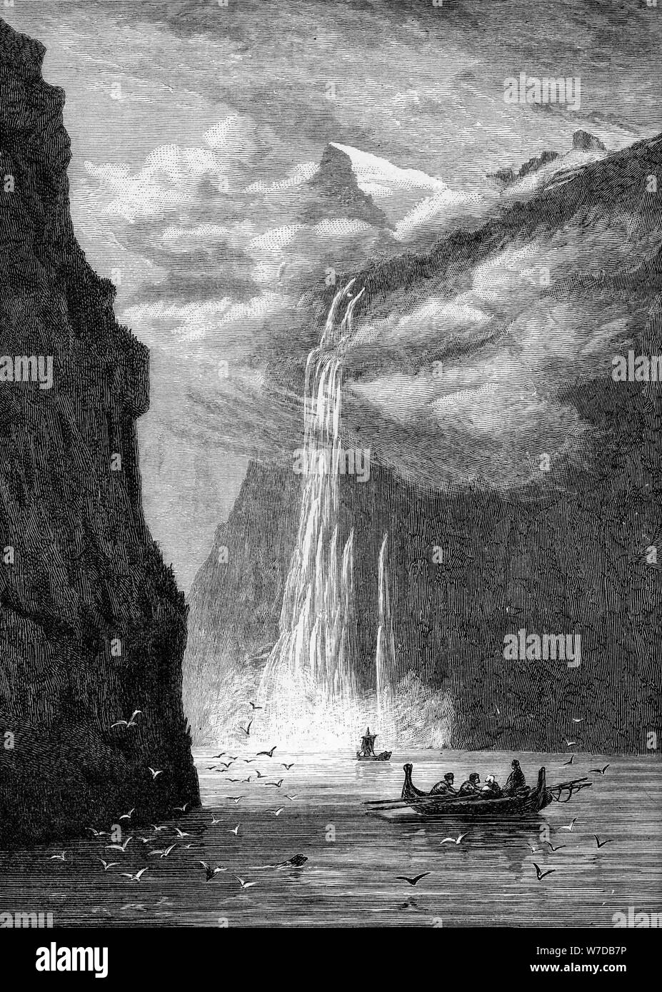 Geiranger Fjord, mit den Sieben Schwestern Fallen, Norwegen, 1882. Artist: Unbekannt Stockfoto