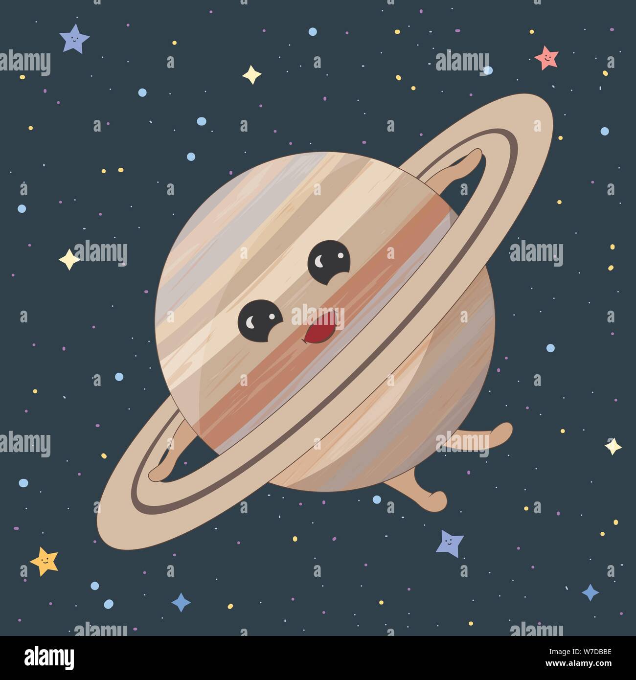 Cartoon Saturn Planet auf Platz Hintergrund, Vector Illustration Stock Vektor