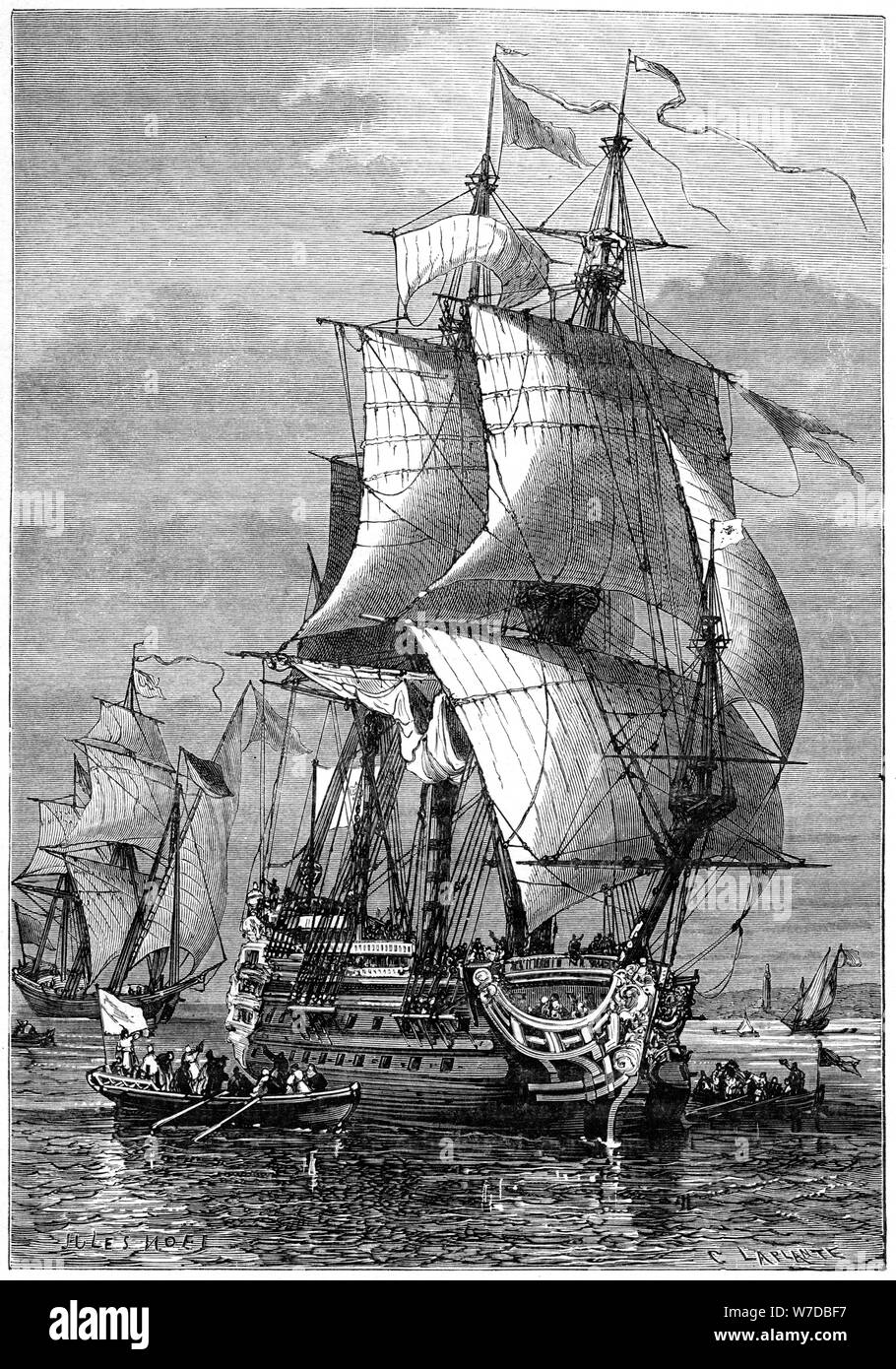 Sieg durch Abraham Duquesne über Michel Adriaanzoon Admiral De Ruyter, 1898. Artist: Laplante Stockfoto