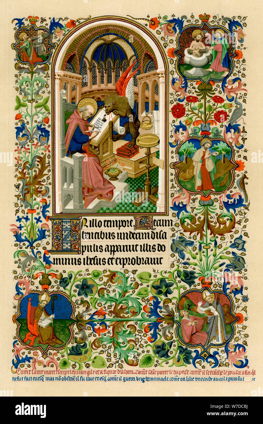 Der hl. Markus schreibt sein Evangelium, 1414-1423. Artist: Workshop der Master des Herzogs von Bedford Stockfoto