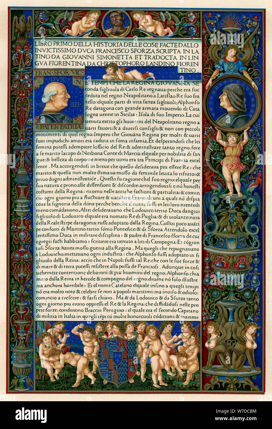Textseite mit Porträts von Francesco Sforza, 1490. Artist: Unbekannt Stockfoto