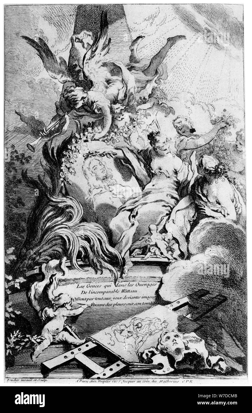 'Les Gnaden au tombeau de Watteau', c 1720-1770 (1924) Künstler: François Boucher Stockfoto