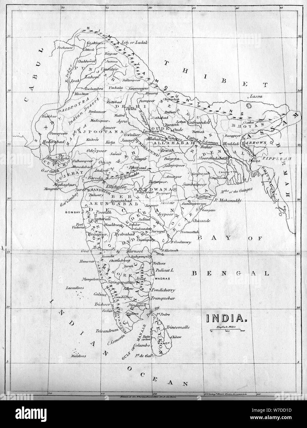 Karte von Indien, 1847. Artist: Unbekannt Stockfoto
