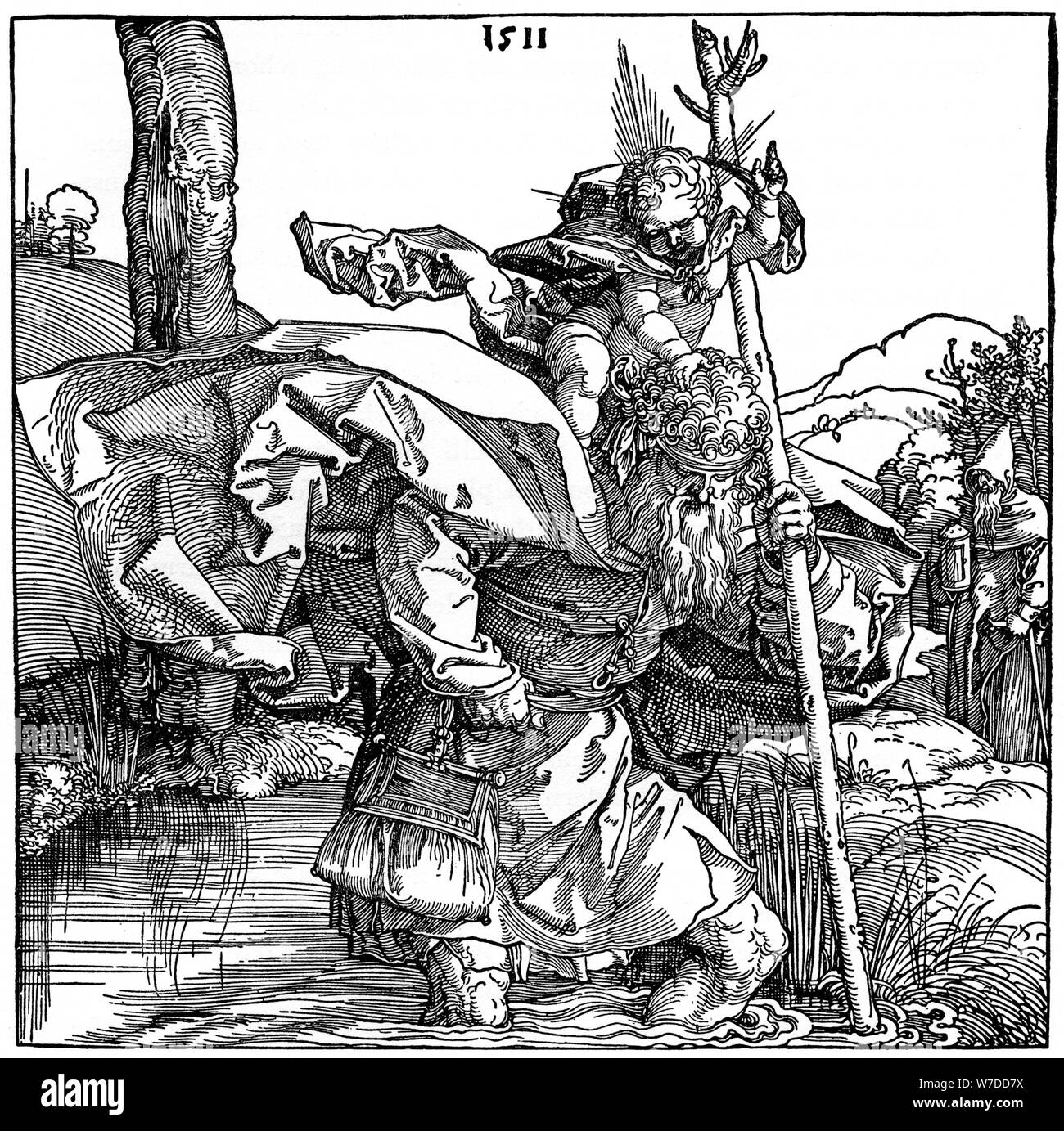 T Christopher Tragen des Säuglings Christus", 1511, (1936). Künstler: Albrecht Dürer Stockfoto