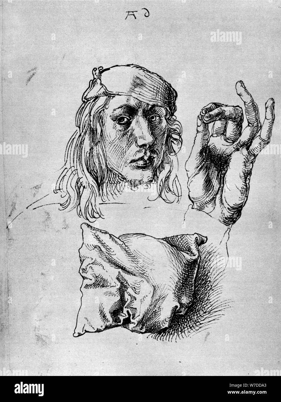 "Self Portrait mit einem Kissen", 1493, (1936). Künstler: Albrecht Dürer Stockfoto