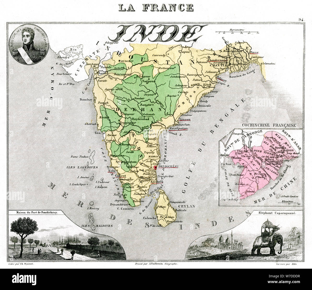 Karte von Französisch - Indien besetzt, aus dem späten 19. Jahrhundert. Artist: Edmond Dyonnet Stockfoto