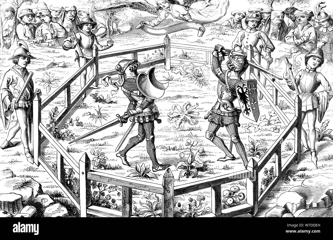 Zweikampf um das Urteil Gottes unterworfen, aus dem 15. Jahrhundert (1849). Artist: Unbekannt Stockfoto