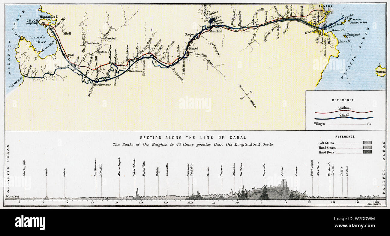 Plan des Panamakanals, aus dem späten 19. Jahrhundert. Künstler: William Mackenzie Stockfoto