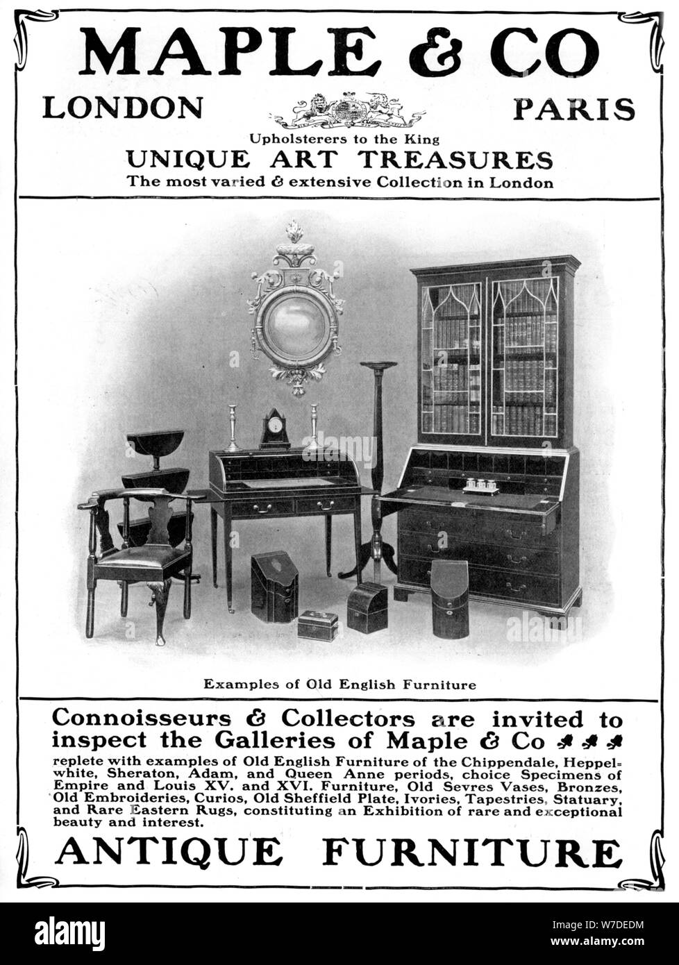 Werbung für Ahorn & Co. in London, Verkäufer von antiken Möbeln, 1901. Artist: Unbekannt Stockfoto