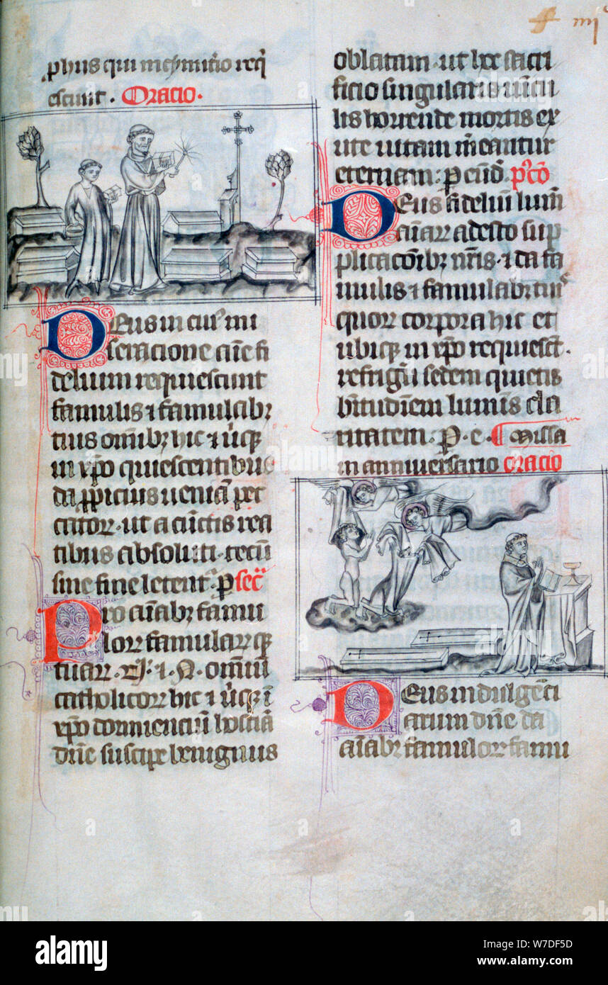 Masse für die in einem Friedhof begraben und Jahrestag Masse für die Seelen der Toten, aus dem 14. Jahrhundert. Artist: Unbekannt Stockfoto